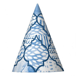 Moroccan geometric, watercolor seamless pattern. party hat