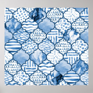 Moroccan geometric, watercolor seamless pattern. poster