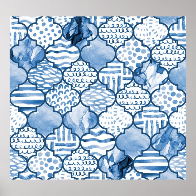 Moroccan geometric, watercolor seamless pattern. poster (Front)