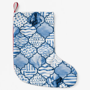 Moroccan geometric, watercolor seamless pattern. small christmas stocking