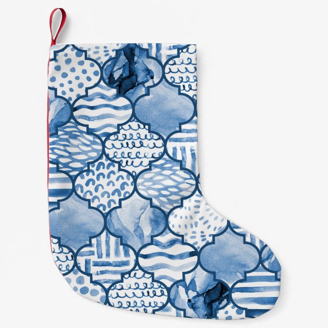 Moroccan geometric, watercolor seamless pattern. small christmas stocking (Front)