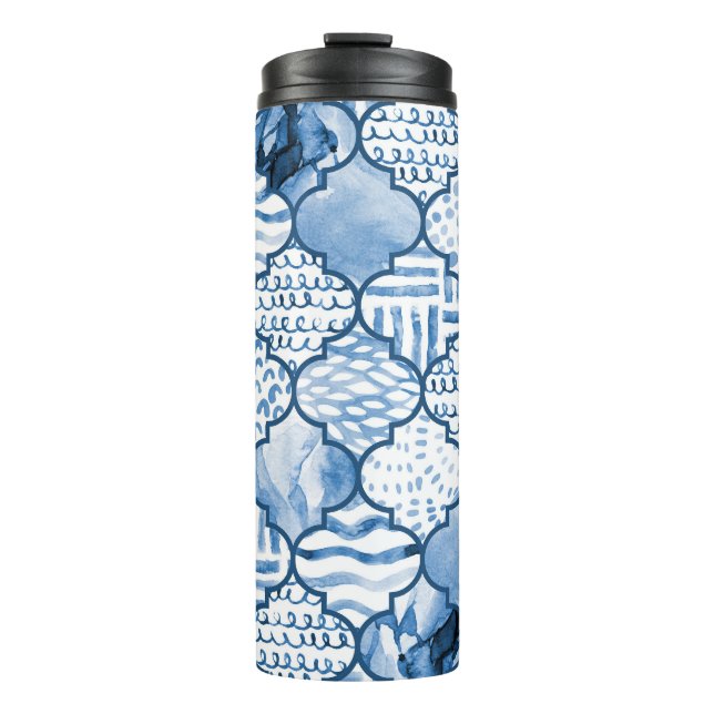 Moroccan geometric, watercolor seamless pattern. thermal tumbler (Front)