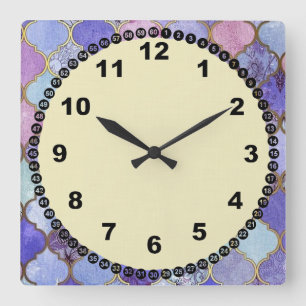 Moroccan Glass Tile Yellow Face Square Wall Clock