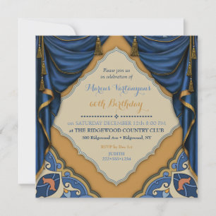 Moroccan Gold & Blue Satin Drapes Tassels Invitation