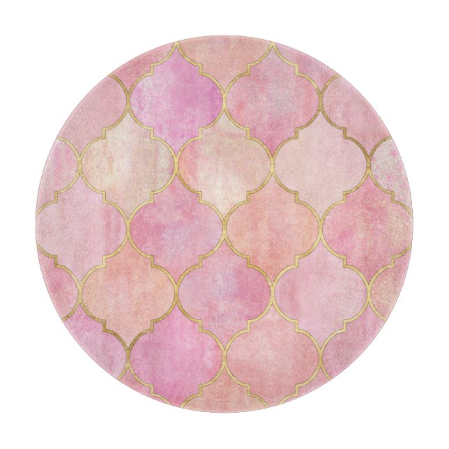 Moroccan Gold Line: Pink Watercolor Cutting Board (Front)