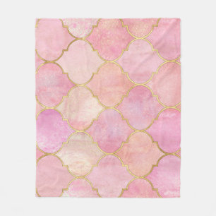 Moroccan Gold Line: Pink Watercolor Fleece Blanket