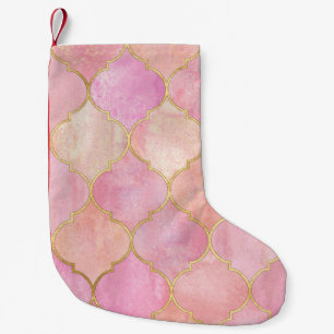 Moroccan Gold Line: Pink Watercolor Small Christmas Stocking