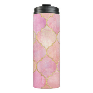 Moroccan Gold Line: Pink Watercolor Thermal Tumbler