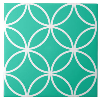 Moroccan green and white petals circle diamond tile