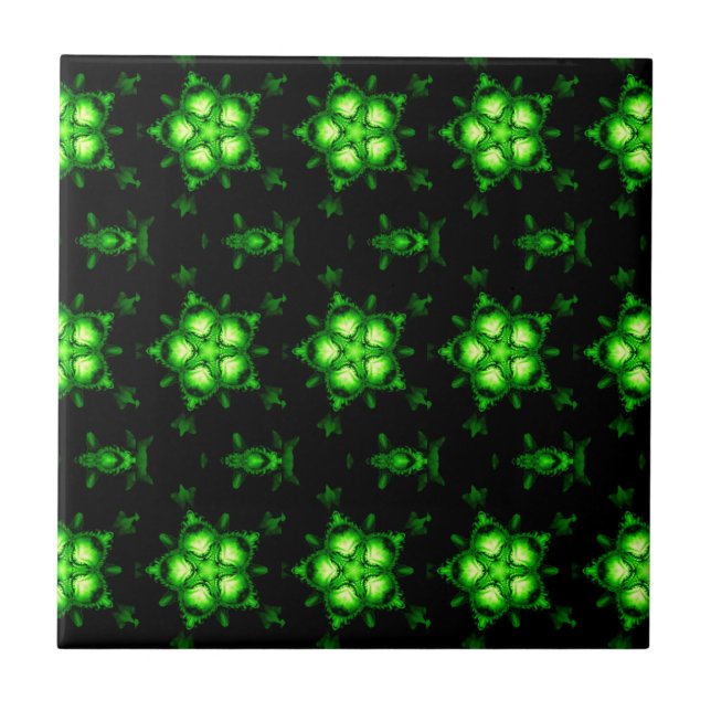 moroccan green stars on black tile (Front)
