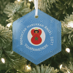 Moroccan Hanukkah Angel Flag Personalised Glass Tree Decoration