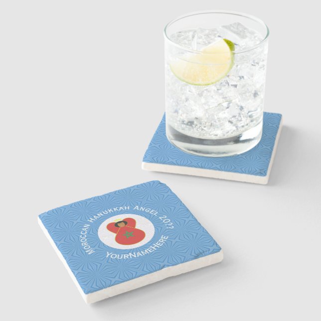 Moroccan Hanukkah Angel Flag Personalised  Stone Coaster (Side)