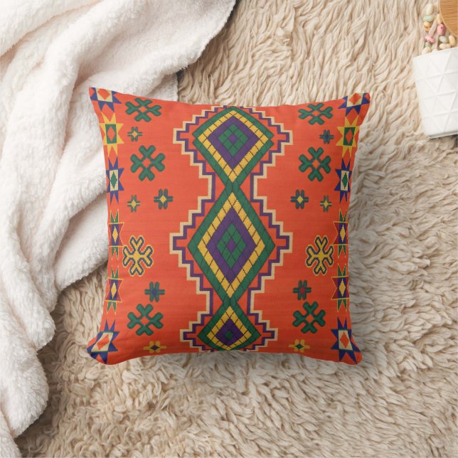 Moroccan Harmony in Orange Throw Pillow (Blanket)