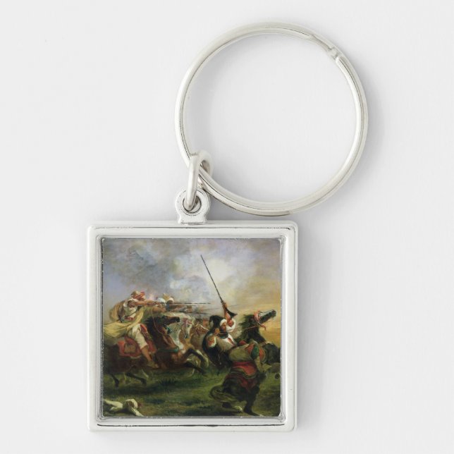 Moroccan horsemen in military action, 1832 key ring (Front)