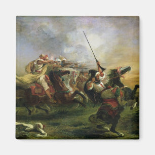 Moroccan horsemen in military action, 1832 magnet