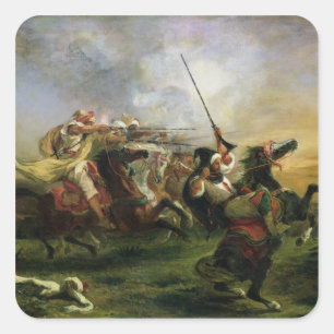 Moroccan horsemen in military action, 1832 square sticker