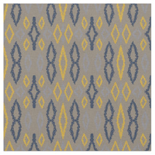 Moroccan Ikat Blue Yellow Grey Pattern  Fabric
