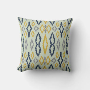 Moroccan Ikat Blue Yellow Mint Pattern Cushion