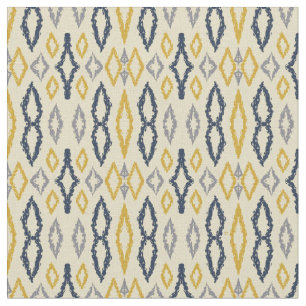 Moroccan Ikat Blue Yellow Pattern  Fabric
