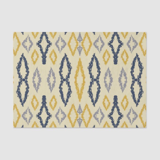 Moroccan Ikat Blue Yellow Pattern  Tissue Paper (Front)