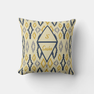 Moroccan Ikat Blue Yellow Personalised Cushion