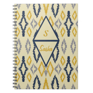 Moroccan Ikat Blue Yellow Personalised Notebook