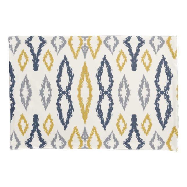 Moroccan Ikat Blue Yellow White Pattern  Pillowcase (Front)