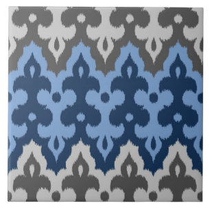 Moroccan Ikat Damask, Blue and Grey / Grey Tile
