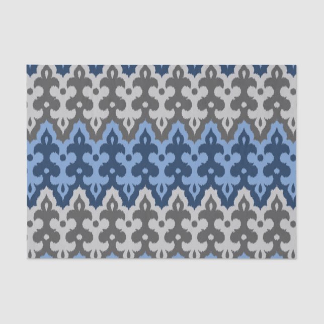Moroccan Ikat Damask, Blue and Grey / Grey Tissue Paper (Front)