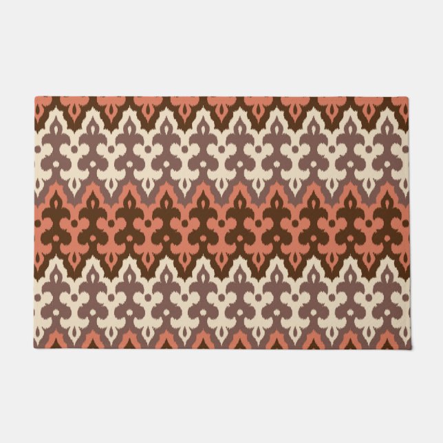 Moroccan Ikat Damask, Brown, Cream Taupe & Rust Doormat (Front)