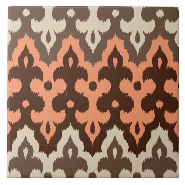 Moroccan Ikat Damask, Brown, Taupe & Coral Tile (Front)