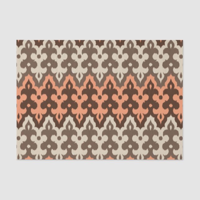 Moroccan Ikat Damask, Brown, Taupe & Coral Tissue Paper (Front)