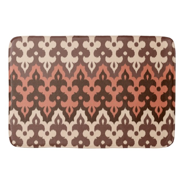 Moroccan Ikat Damask, Brown, Taupe & Rust Bath Mat (Front)