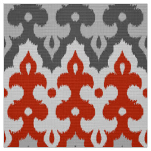 Moroccan Ikat Damask, Graphite Grey and Red Fabric