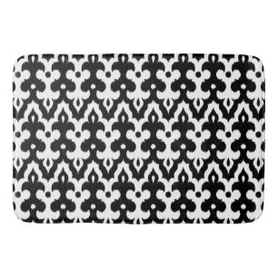 Moroccan Ikat Damask Pattern, Black and White Bath Mat