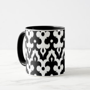 Moroccan Ikat Damask Pattern, Black and White Mug