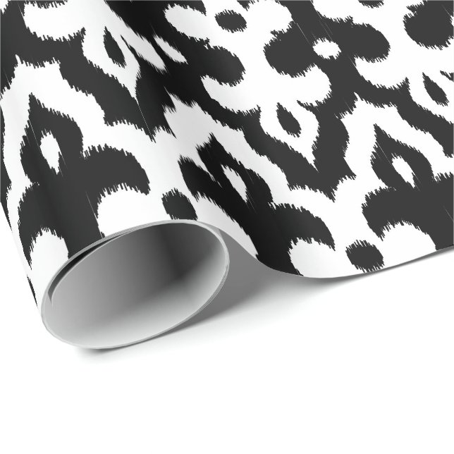 Moroccan Ikat Damask Pattern, Black and White Wrapping Paper (Roll Corner)