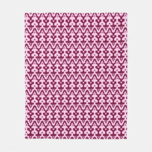 Moroccan Ikat Damask Pattern, Burgundy and Pink Fleece Blanket
