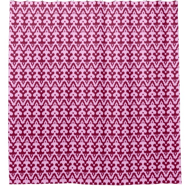 Moroccan Ikat Damask Pattern, Burgundy and Pink Shower Curtain (Front)