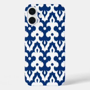Moroccan Ikat Damask Pattern, Cobalt Blue & White iPhone 16 Plus Case