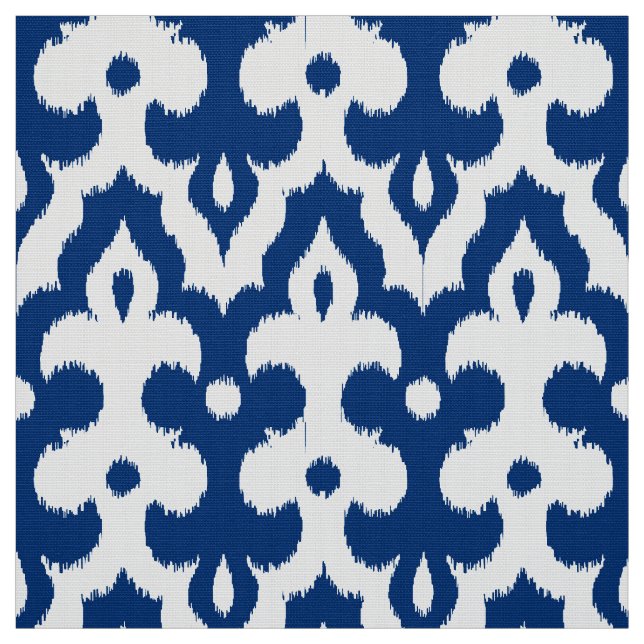 Moroccan Ikat Damask Pattern, Cobalt Blue & White Fabric (Swatch)