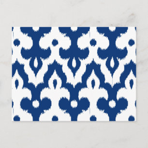 Moroccan Ikat Damask Pattern, Cobalt Blue & White Postcard