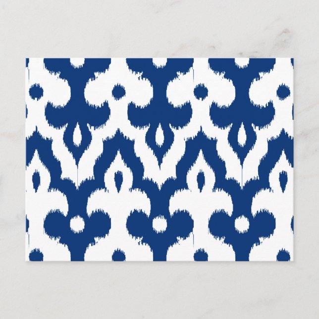 Moroccan Ikat Damask Pattern, Cobalt Blue & White Postcard (Front)