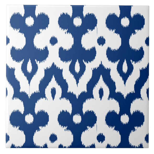 Moroccan Ikat Damask Pattern, Cobalt Blue & White Tile (Front)
