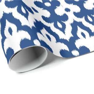 Moroccan Ikat Damask Pattern, Cobalt Blue & White Wrapping Paper