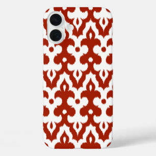 Moroccan Ikat Damask Pattern, Deep Red and White iPhone 16 Plus Case