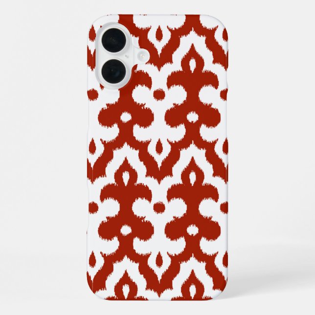 Moroccan Ikat Damask Pattern, Deep Red and White iPhone Case (Back)