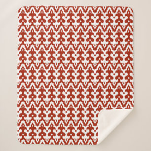 Moroccan Ikat Damask Pattern, Deep Red and White Sherpa Blanket