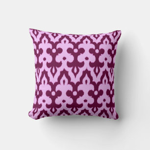 Moroccan Ikat Damask Pattern, Plum and Orchid Cushion