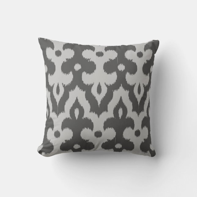 Moroccan Ikat Damask Pattern, Shades of Grey Cushion (Front)